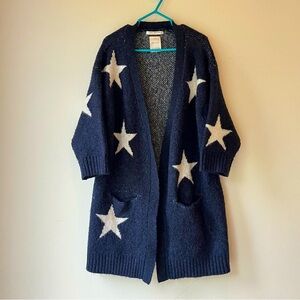 ZARA Kids Star Cardigan 6Y Navy Blue Knit Fancy Collection Long Open Sweater